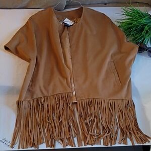 Elegant Tan Fringe Vest  for Women